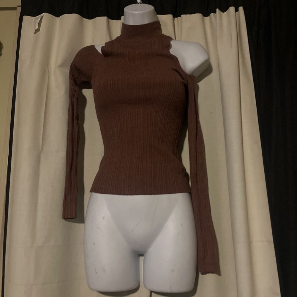 Wayf Where Top Cold Shoulder Long Sleeve Mushroom Brown Women's Sz Small